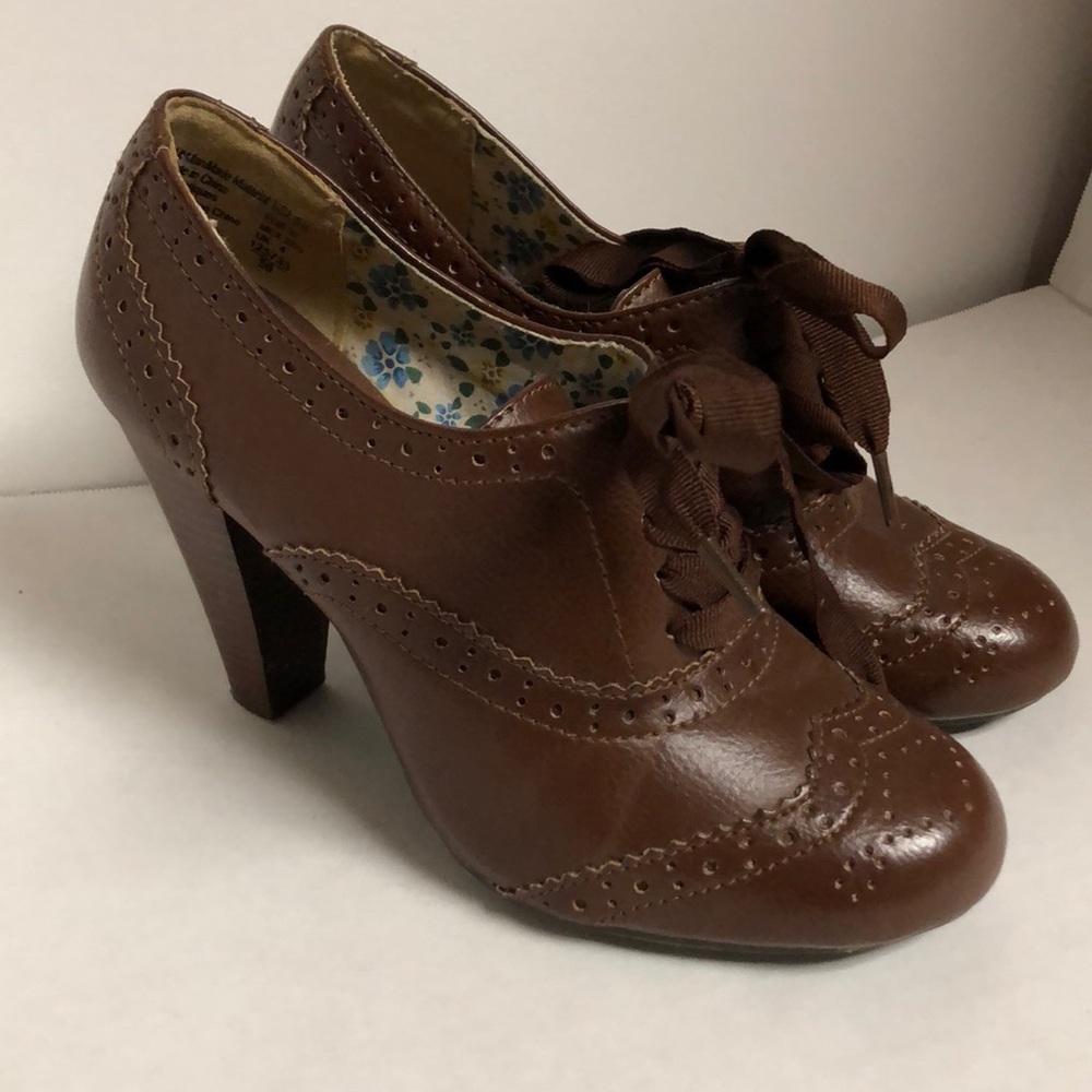Brown high heel booties